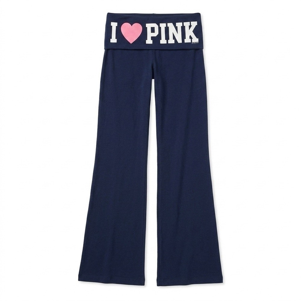 Victoria's Secret PINK Foldover Yoga Pants Flare Bootcut Navy L/G 2000's Running